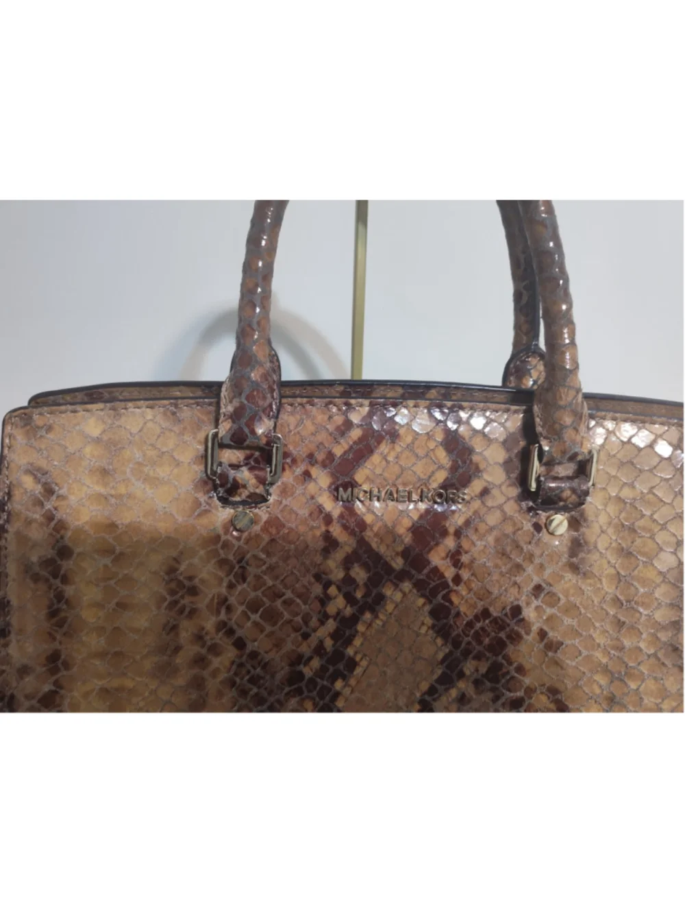 Women's Michael Kors Snakeskin Print Satchel Bag, One Size, Brown/Tan